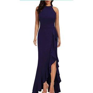 WOOSEA Women's High Neck Split Bodycon Mermaid Evening Cocktail Long Dress M